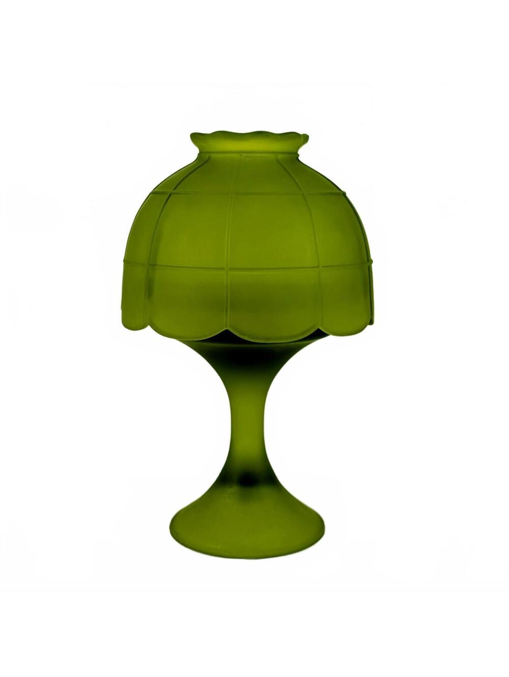 Vtg Westmoreland Satin Green Paneled Fairy Lamp